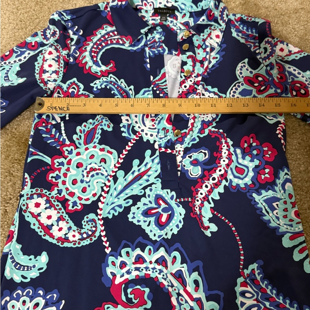 Talbots Navy and Teal Paisley 3/4 Sleeve Dress Size XS Extra Small - Picture 6 of 9